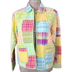 VINTAGE 90s David Brooks Size Small Colorful Patchwork Reversible Jacket Green